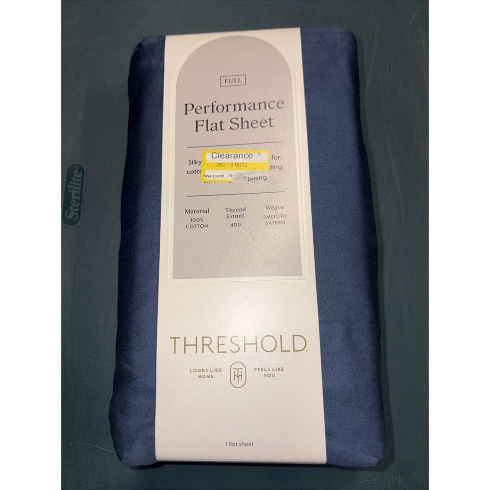 Threshold‎ Performance Flat Cotton Sheet Full Metallic Blue 400TC